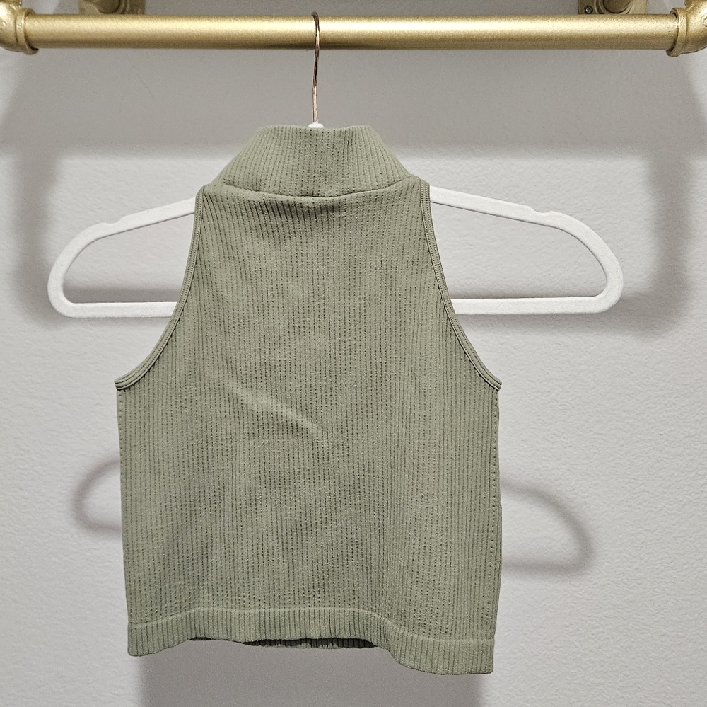 Sage Green Sleeveless Ribbed Crop Top